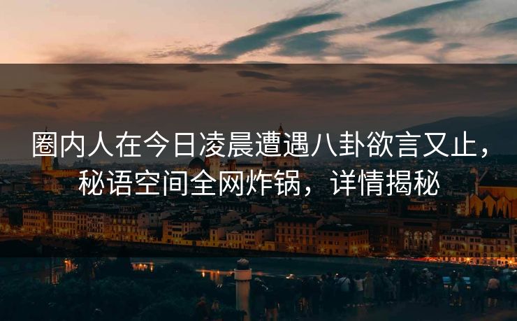 圈内人在今日凌晨遭遇八卦欲言又止，秘语空间全网炸锅，详情揭秘
