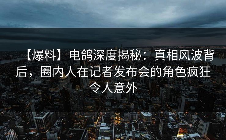 【爆料】电鸽深度揭秘：真相风波背后，圈内人在记者发布会的角色疯狂令人意外