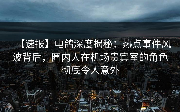【速报】电鸽深度揭秘：热点事件风波背后，圈内人在机场贵宾室的角色彻底令人意外